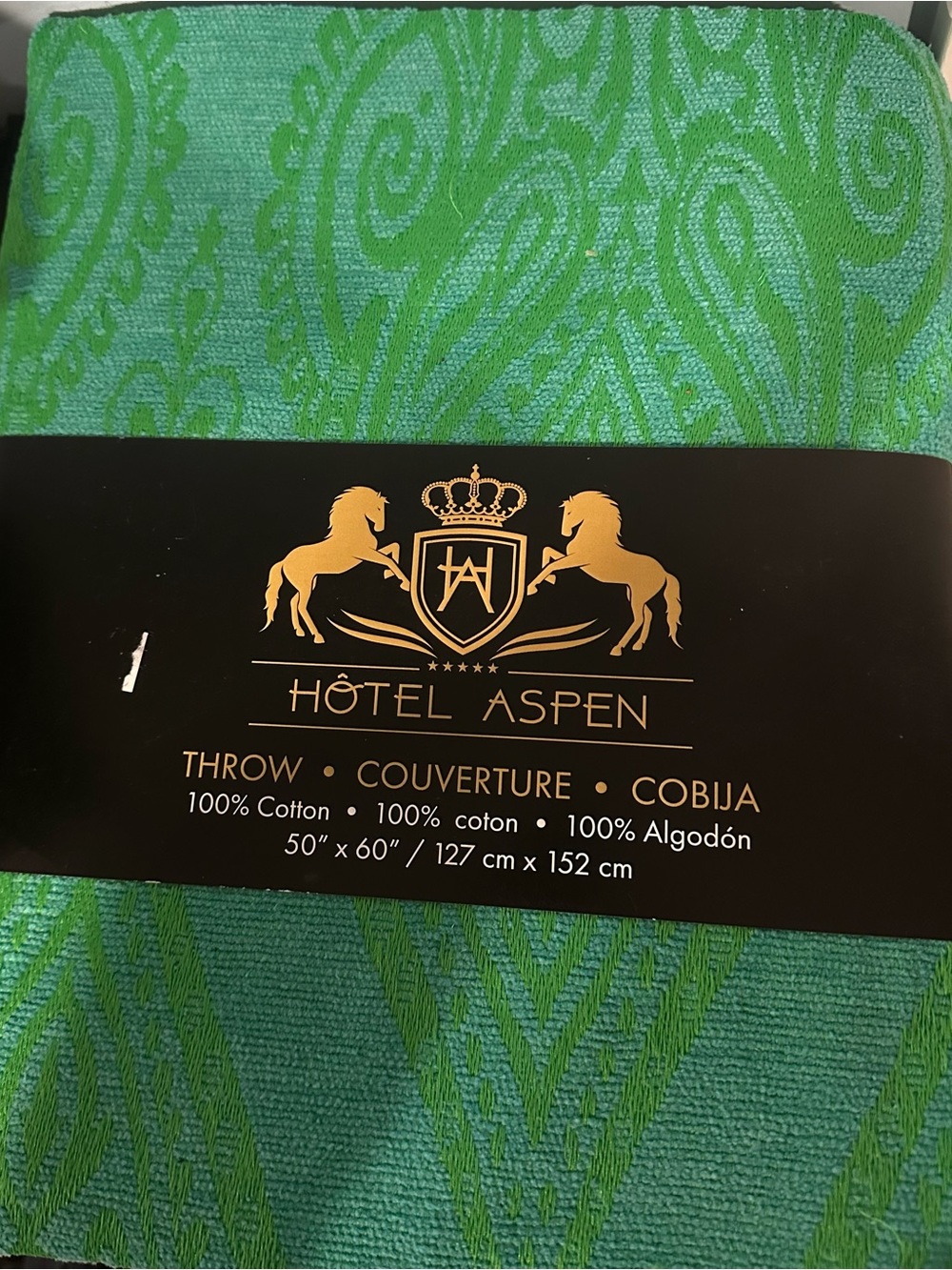Hôtel Aspen Green Paisley Cotton Throw Blanket